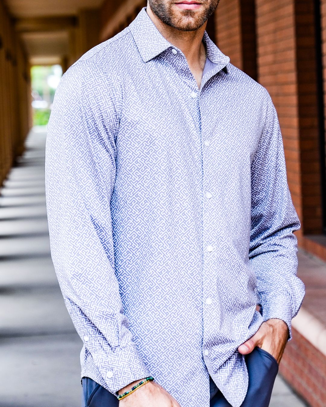 Pique Stretch Button Up Long Sleeves